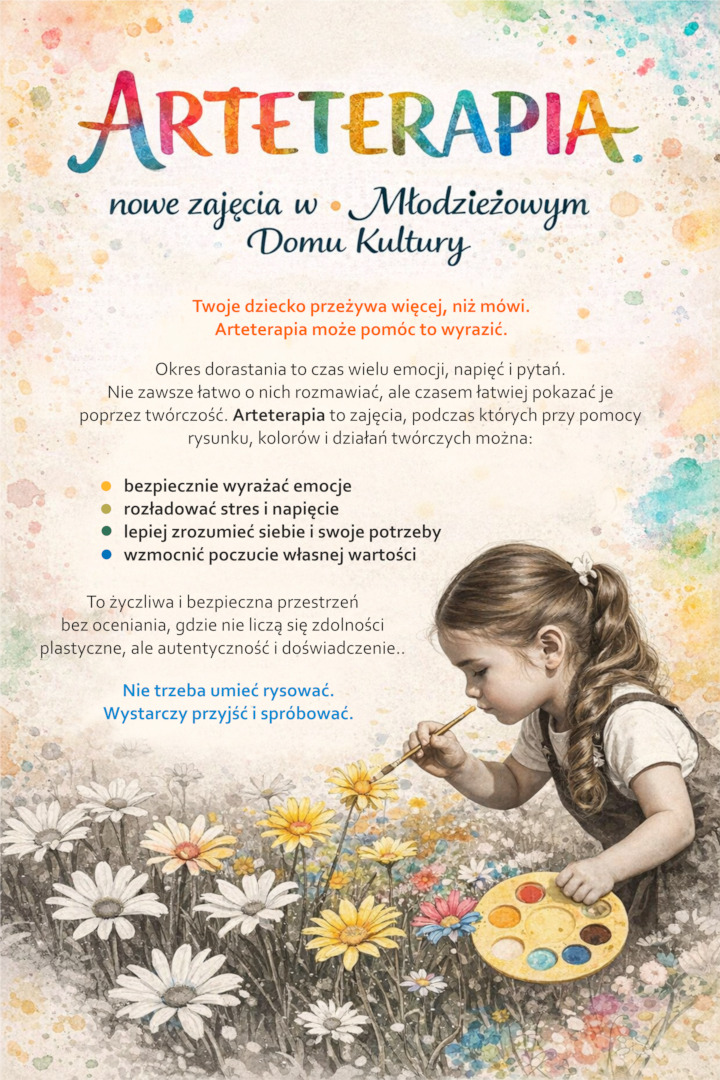 Plakat - Arteterapia, nowe zajęcia w MDK Radom